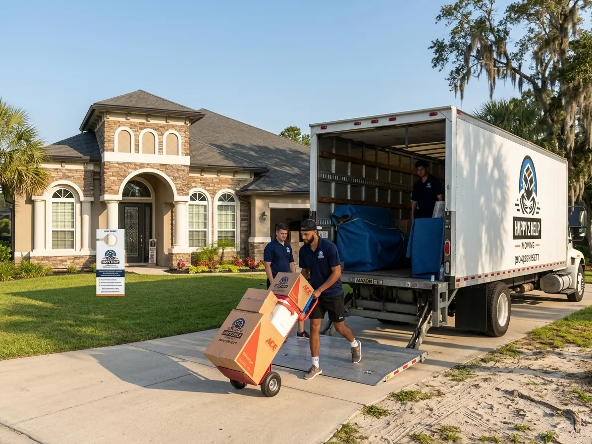 A direct-service moving truck loading household goods at a Northeast Florida home